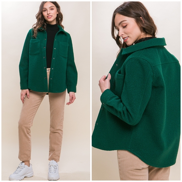 Jackets & Blazers - Cozy Chic Hunter Green Curly Sherpa Shacket